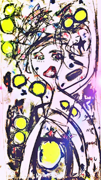 an abstract painting of a woman with a yellow head